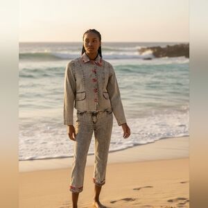 SPANNER funky faded jeans blazer & 3/4 pants new with tag denim stretch